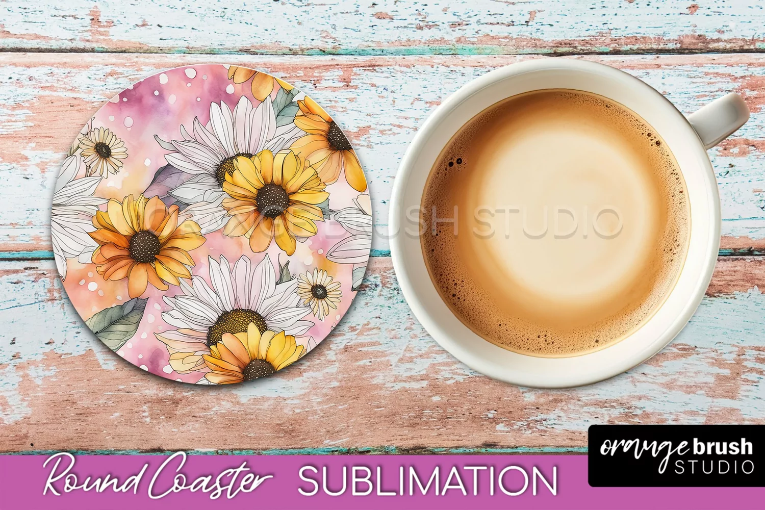 Watercolor Flowers Round Coaster - Floral Pink Sublimation product image 1