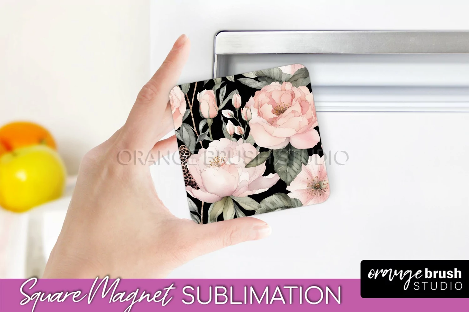 Pink Flowers Magnet Sublimation - Watercolor Magnet Design product image 1