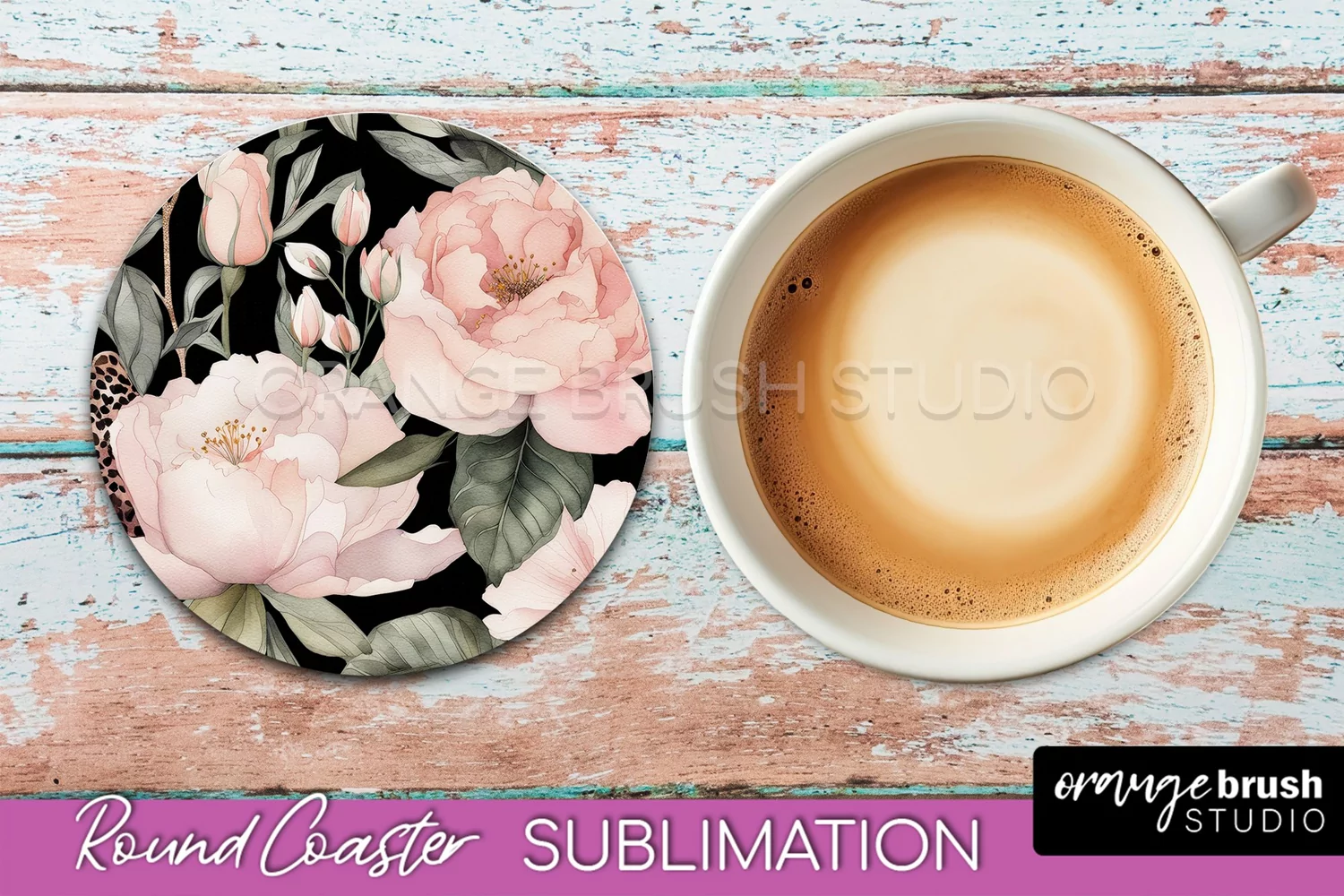 Watercolor Flowers Round Coaster - Floral Pink Sublimation product image 1