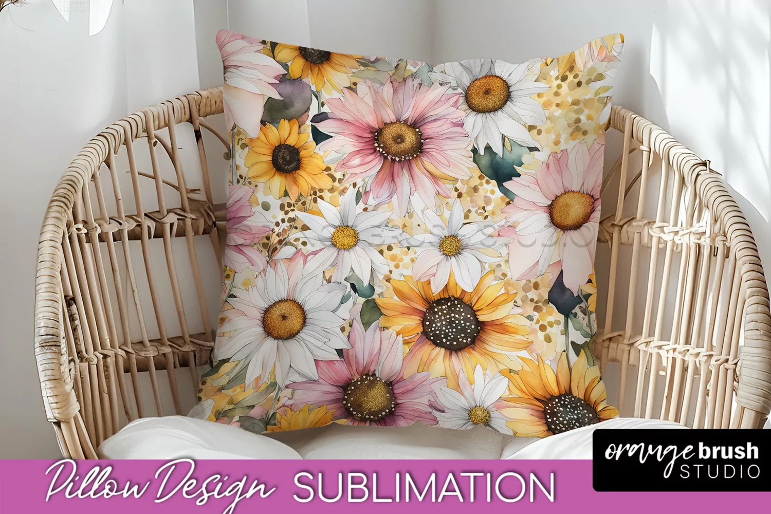 Watercolor Flowers Pillow Cover - Summer Pillow Sublimation product image 1
