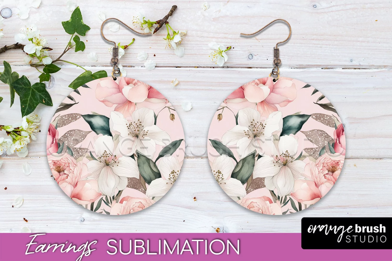 Watercolor Flowers Earrings, Pink Floral Earring Sublimation product image 1
