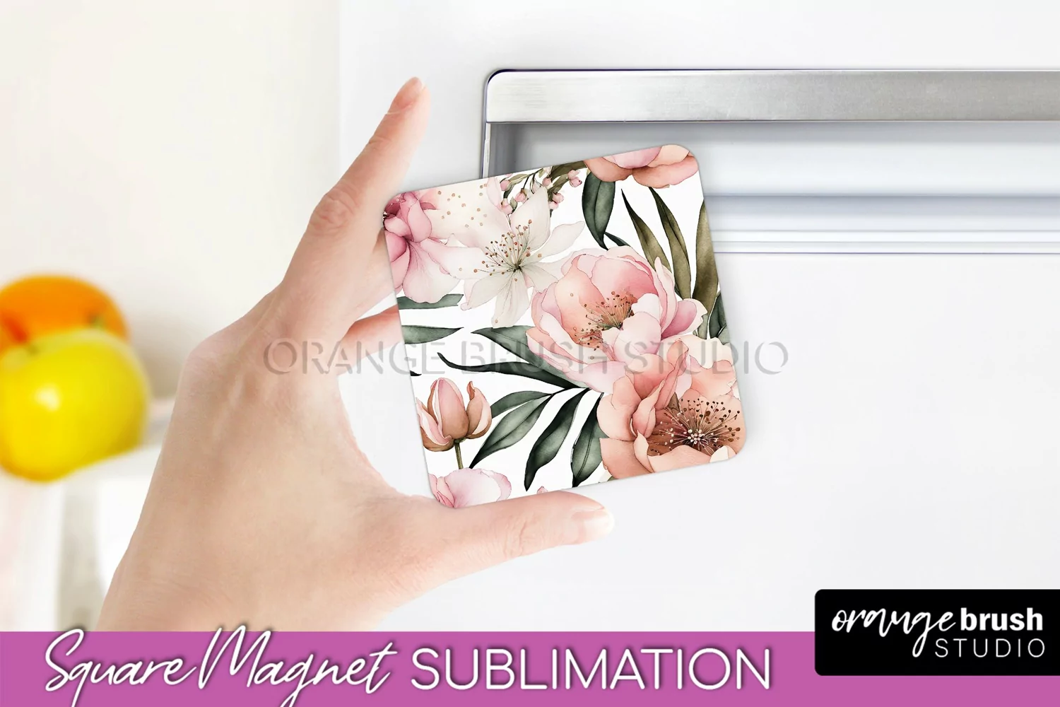 Pink Flowers Magnet Sublimation - Watercolor Magnet Design product image 1