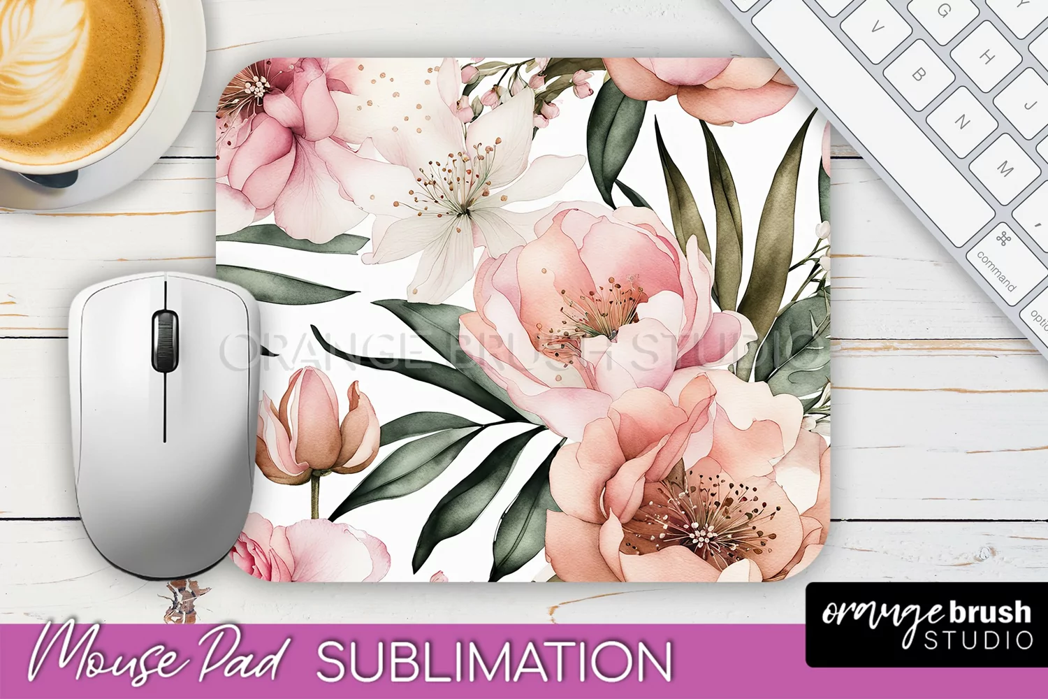 Floral Mouse Pad PNG - Pink Flowers Mousepad Sublimation product image 1