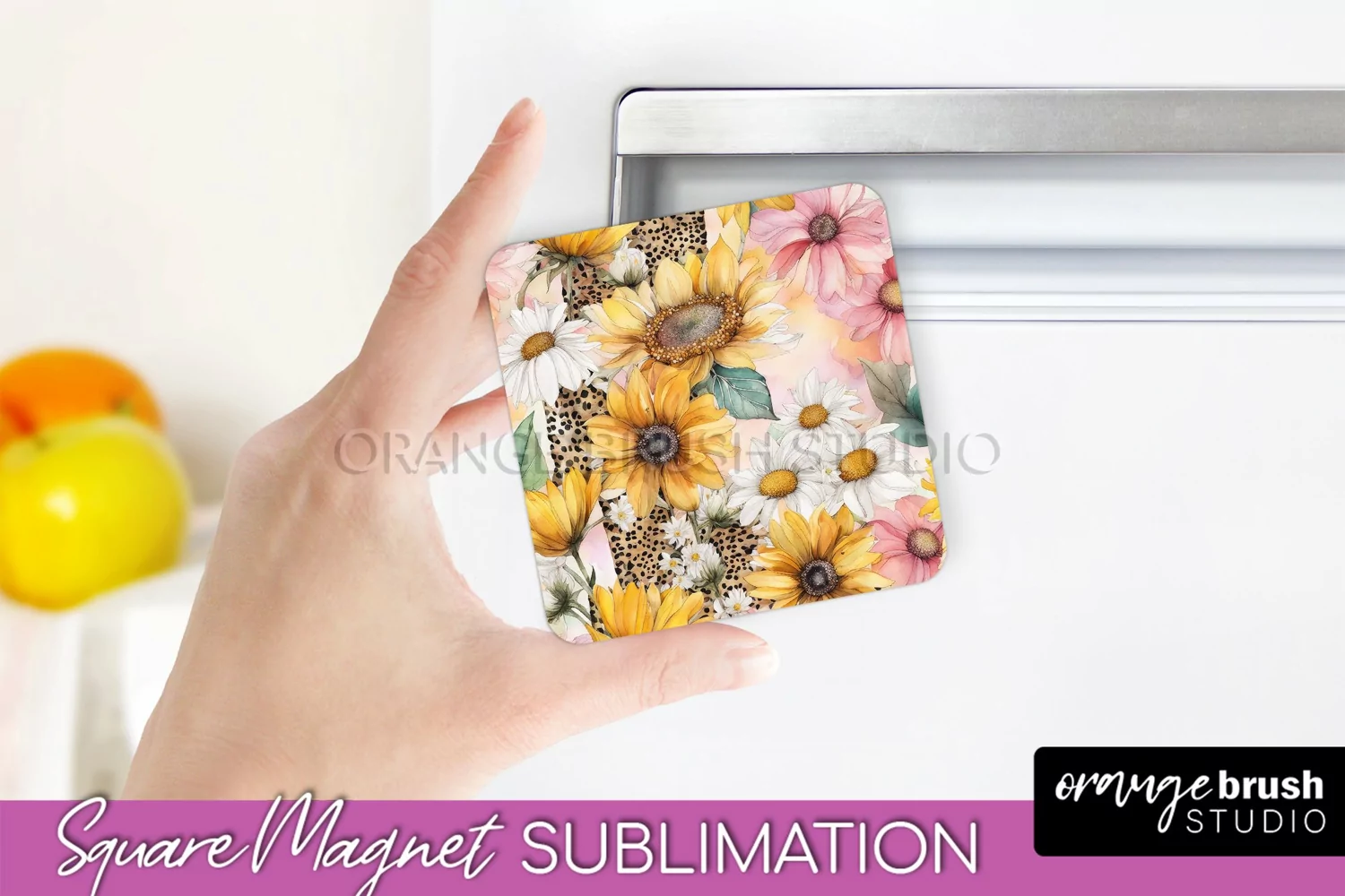 Pink Flowers Magnet Sublimation - Watercolor Magnet Design product image 1