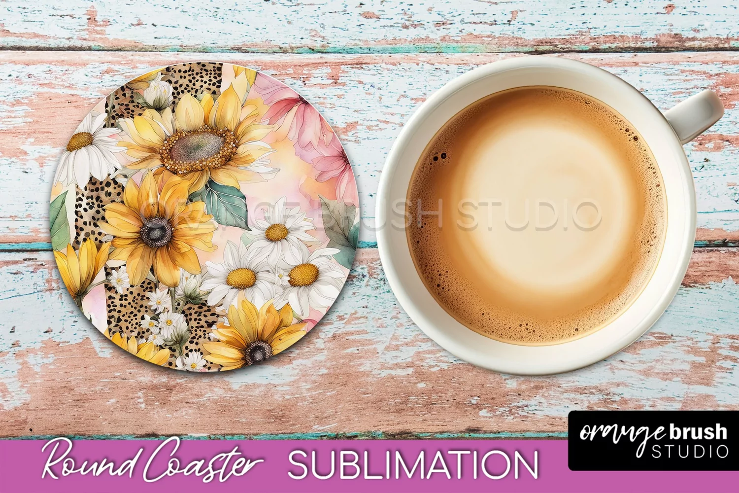 Watercolor Flowers Round Coaster - Floral Pink Sublimation product image 1
