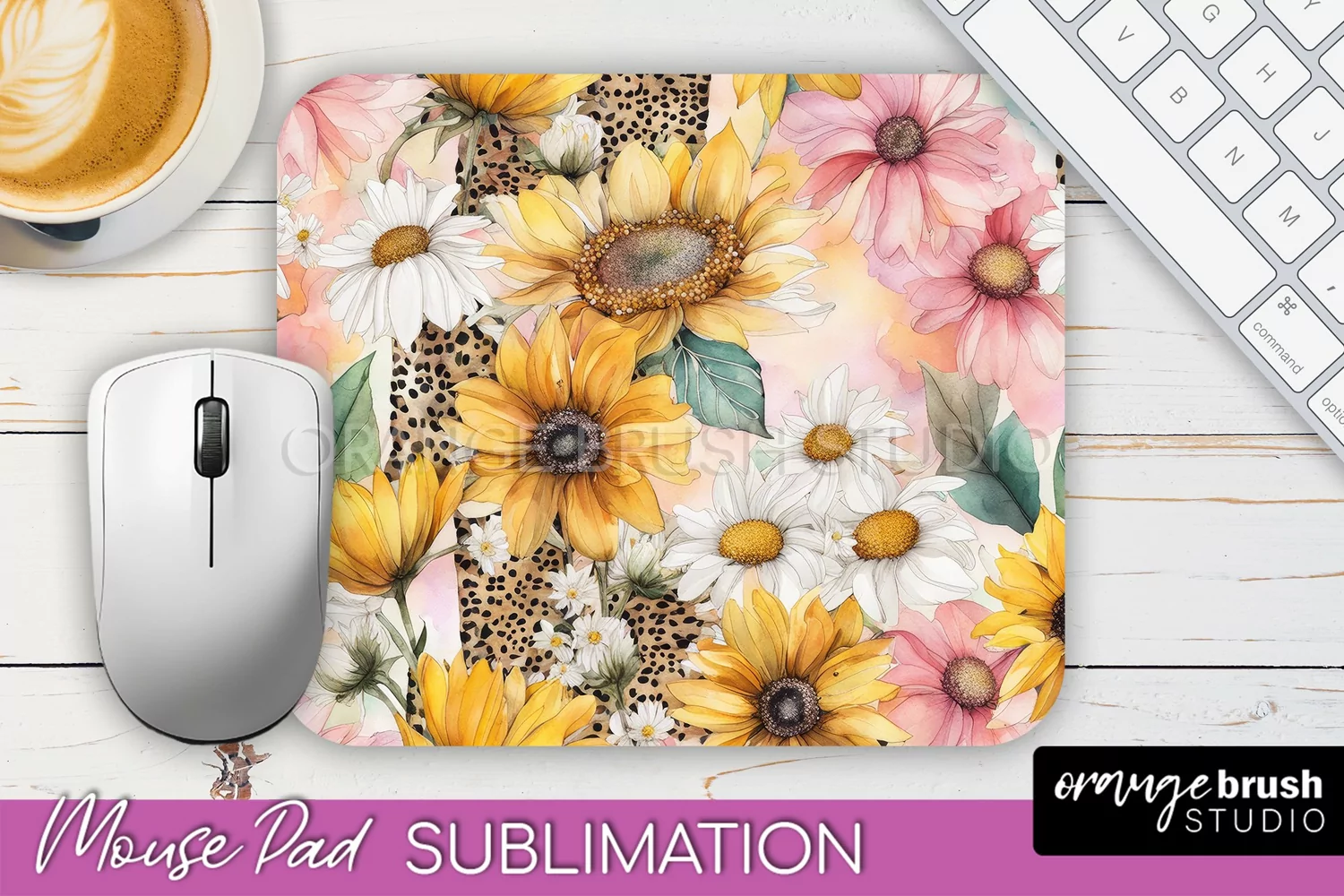Floral Mouse Pad PNG - Pink Flowers Mousepad Sublimation product image 1