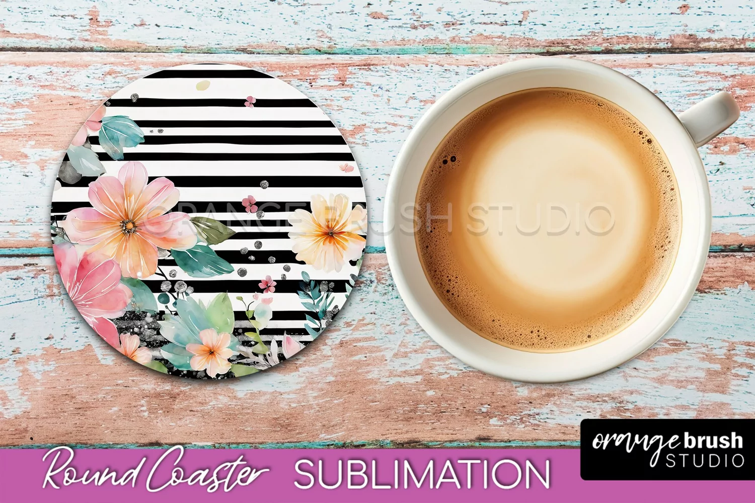 Watercolor Flowers Round Coaster - Floral Pink Sublimation product image 1
