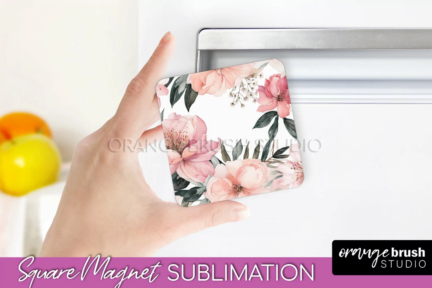 Pink Flowers Magnet Sublimation - Watercolor Magnet Design product image 1