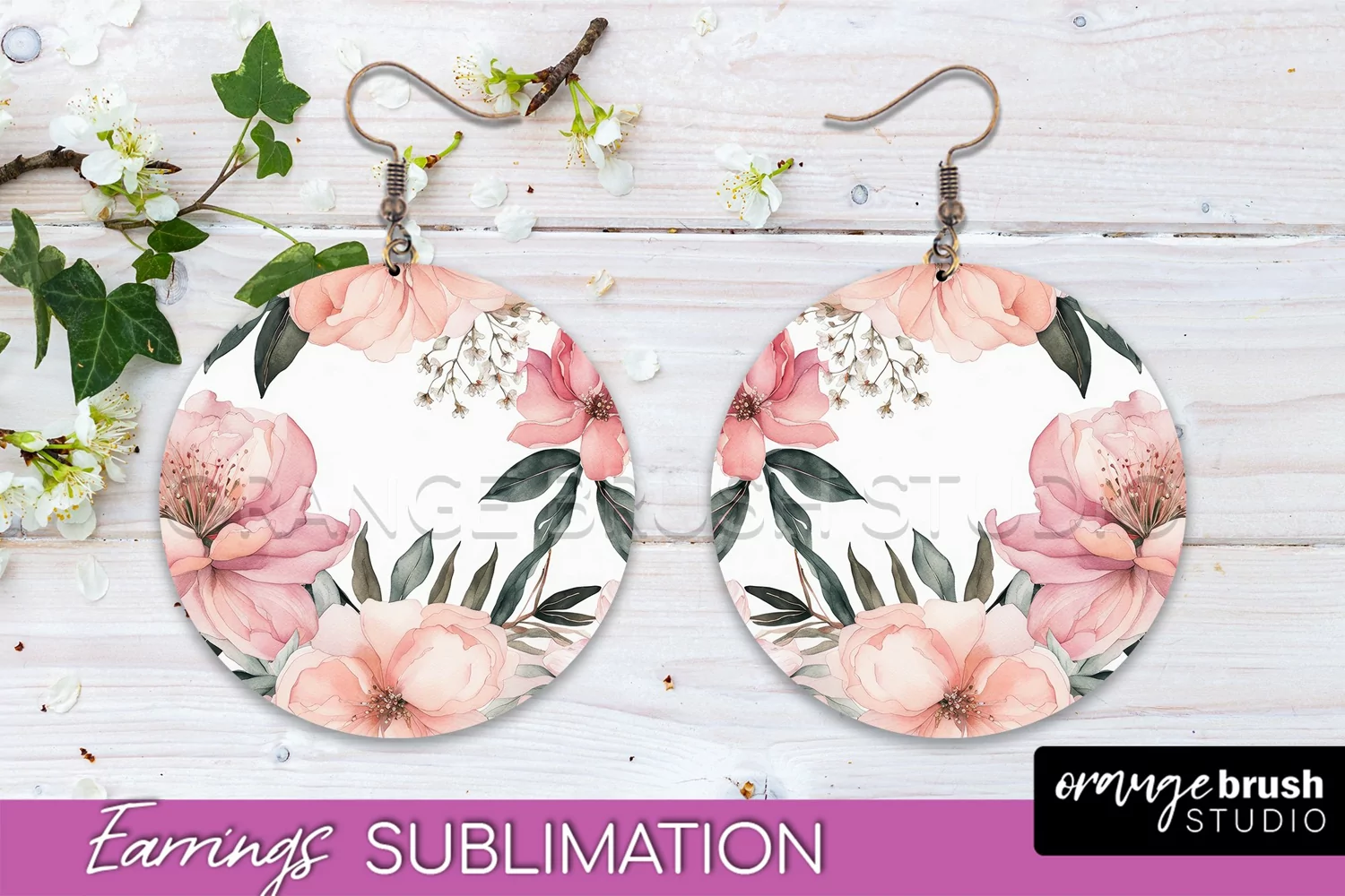 Watercolor Flowers Earrings, Pink Floral Earring Sublimation product image 1