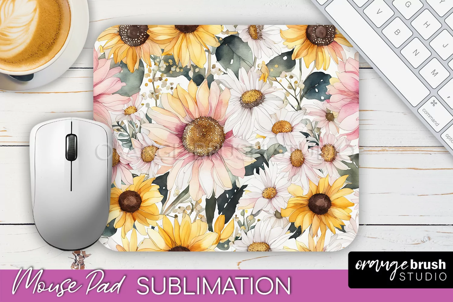 Floral Mouse Pad PNG - Pink Flowers Mousepad Sublimation product image 1
