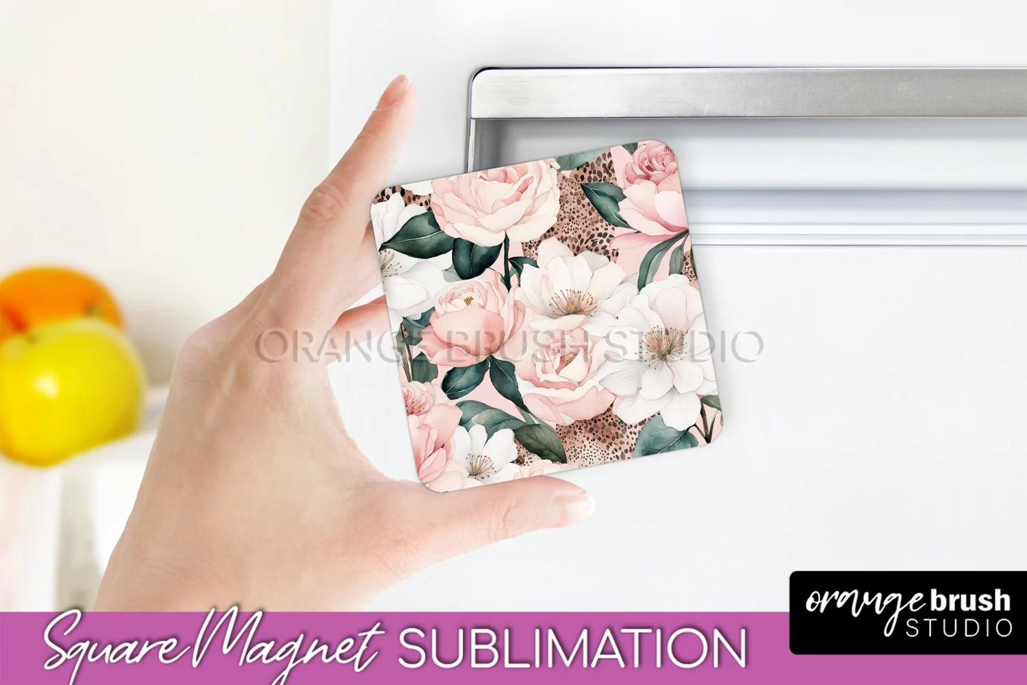 Pink Flowers Magnet Sublimation - Watercolor Magnet Design product image 1