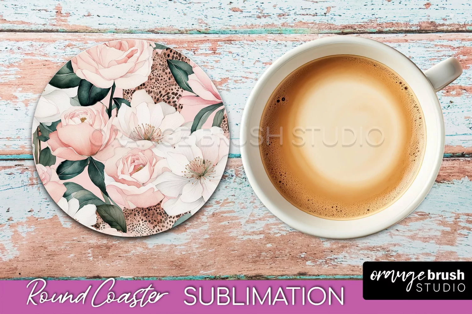 Watercolor Flowers Round Coaster - Floral Pink Sublimation product image 1