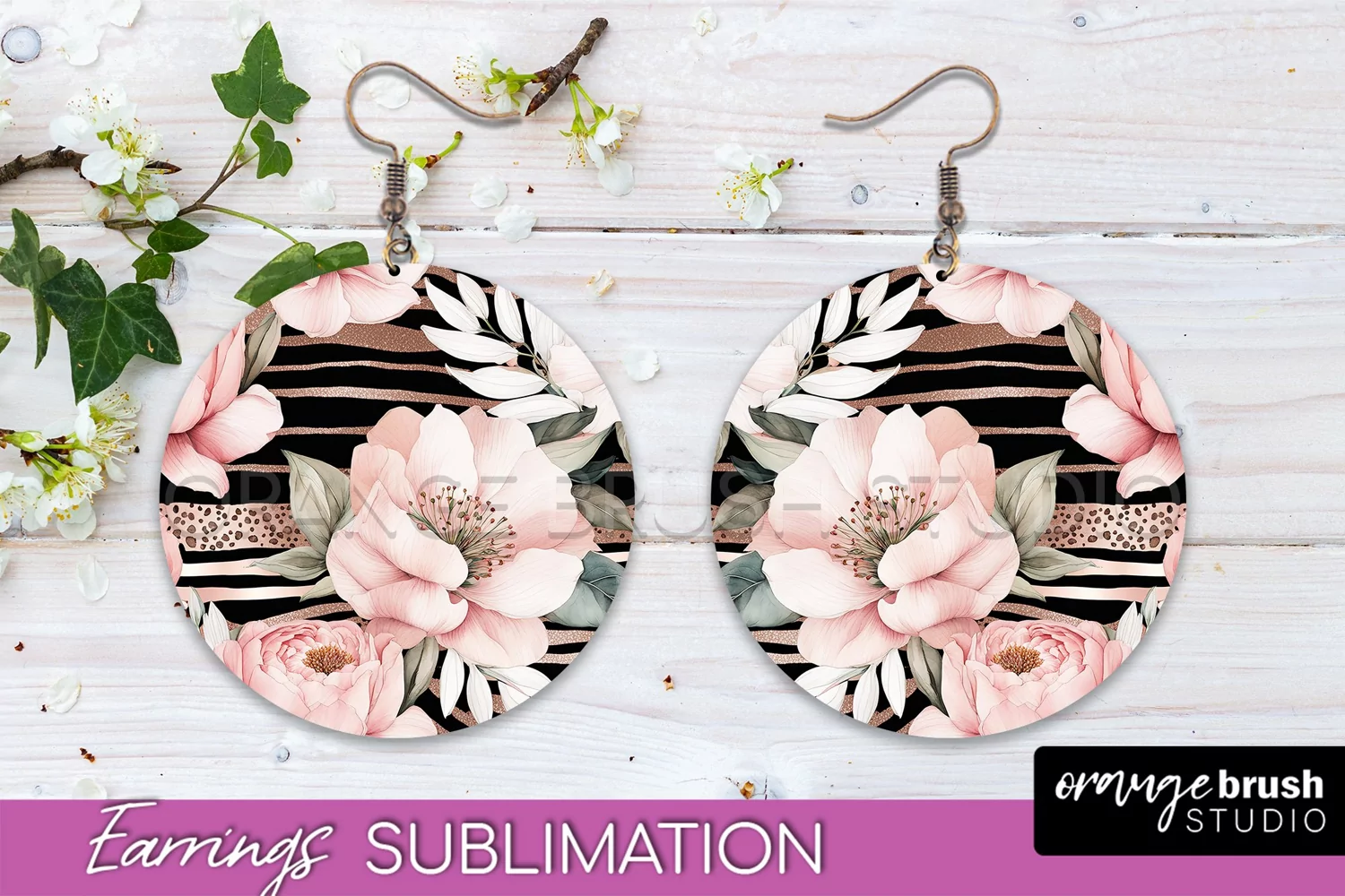Watercolor Flowers Earrings, Pink Floral Earring Sublimation product image 1