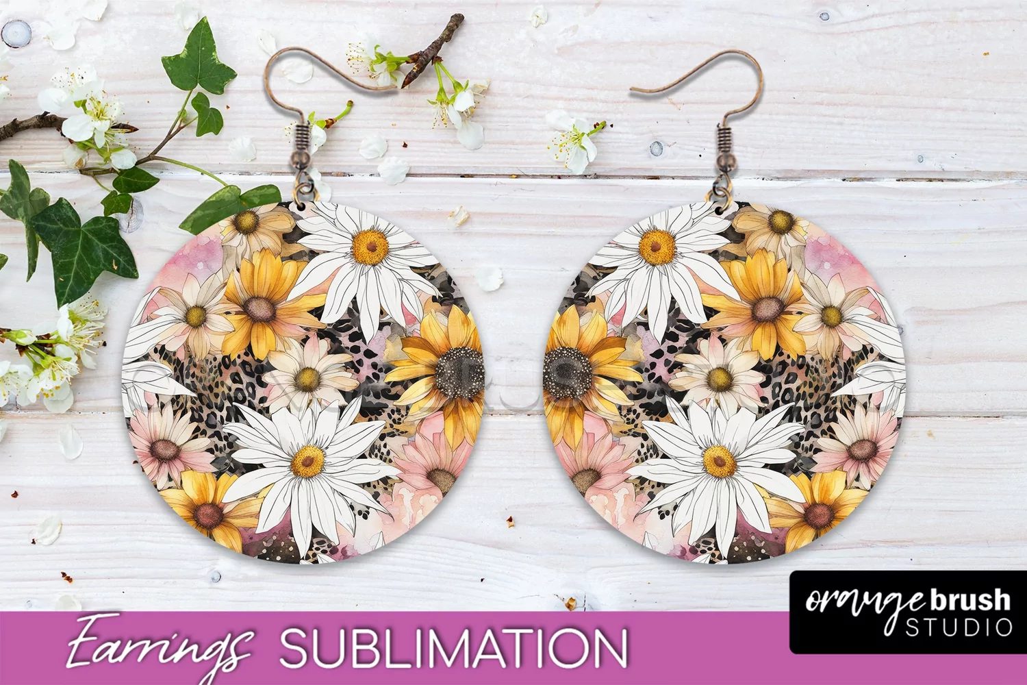 Watercolor Flowers Earrings, Pink Floral Earring Sublimation product image 1