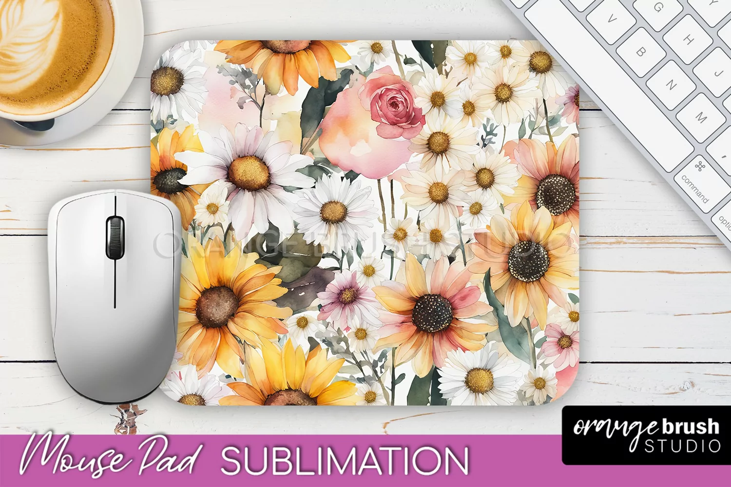 Floral Mouse Pad PNG - Pink Flowers Mousepad Sublimation product image 1