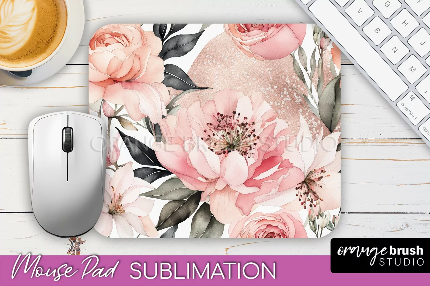Floral Mouse Pad PNG - Pink Flowers Mousepad Sublimation product image 1