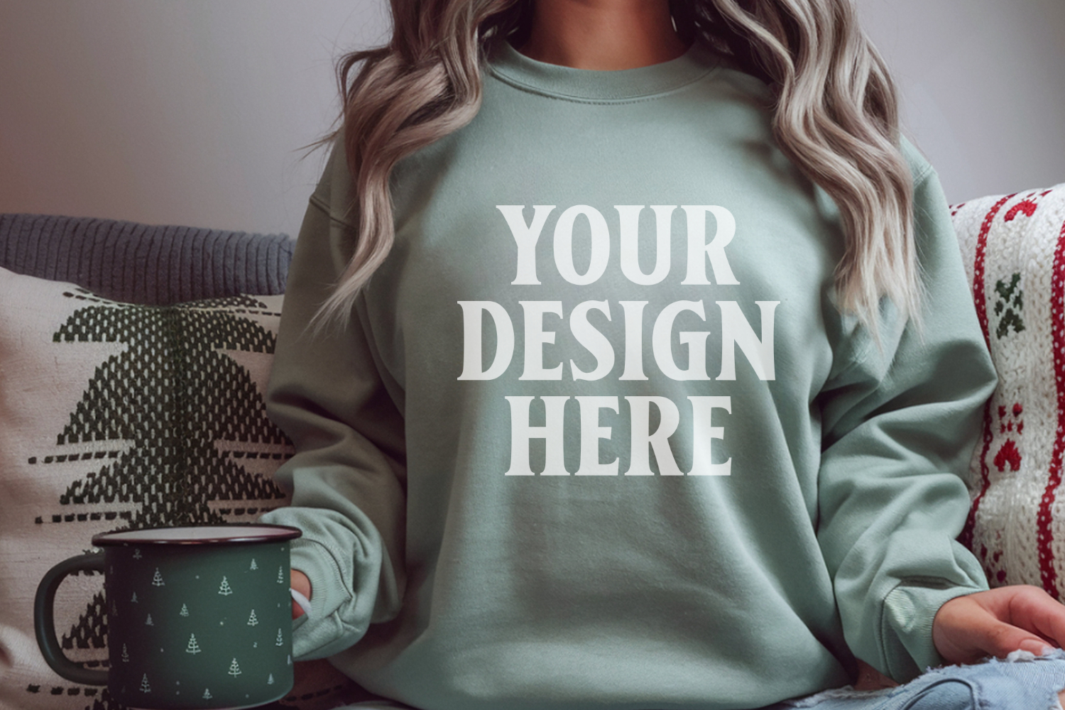 Comfort Colors 1566 Light Green Sweatshirt Mockup, Cozy Boho product image 1