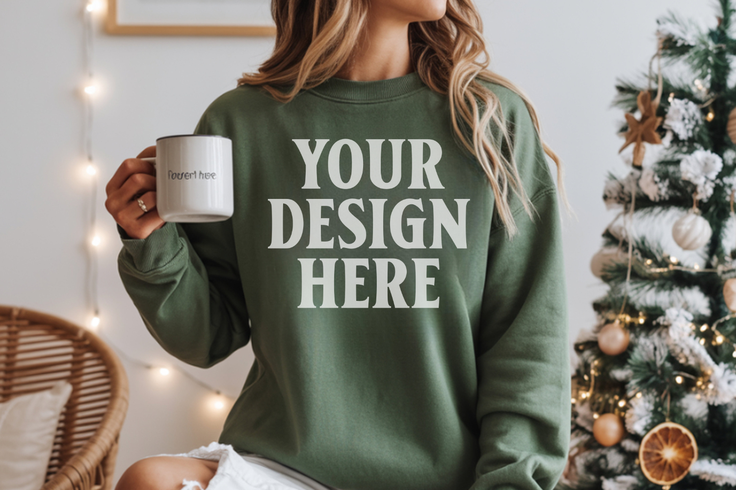 Comfort Colors 1566 Light Green Sweatshirt Mockup Real Model product image 1