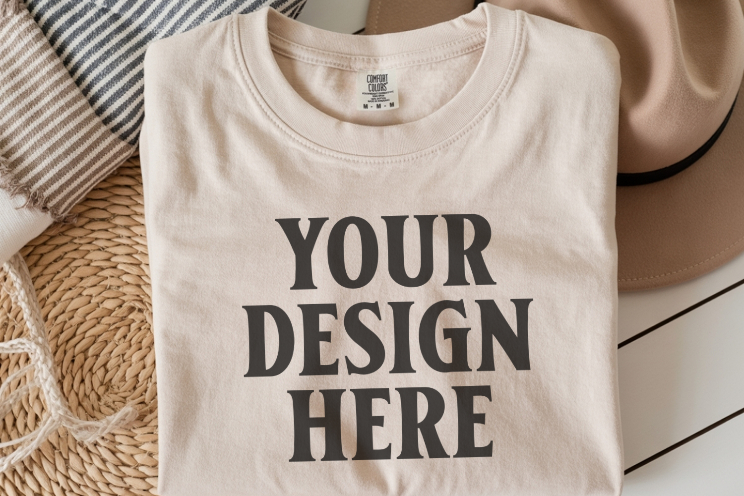 Ivory Comfort Colors 1717 Folded Tshirt Mockups product image 1