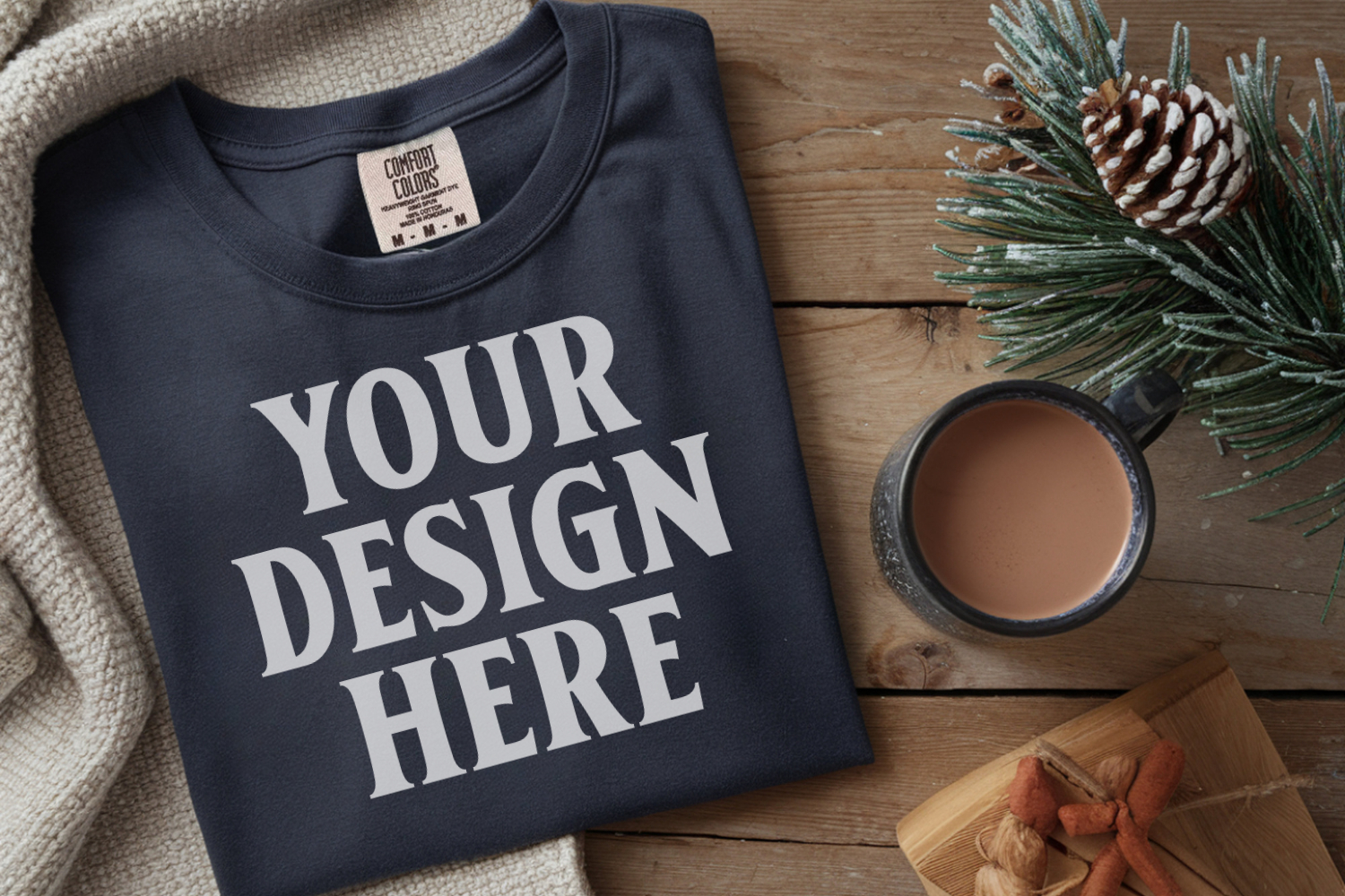 True Navy Comfort Colors 1717 Christmas Folded T-Shirt Mock product image 1