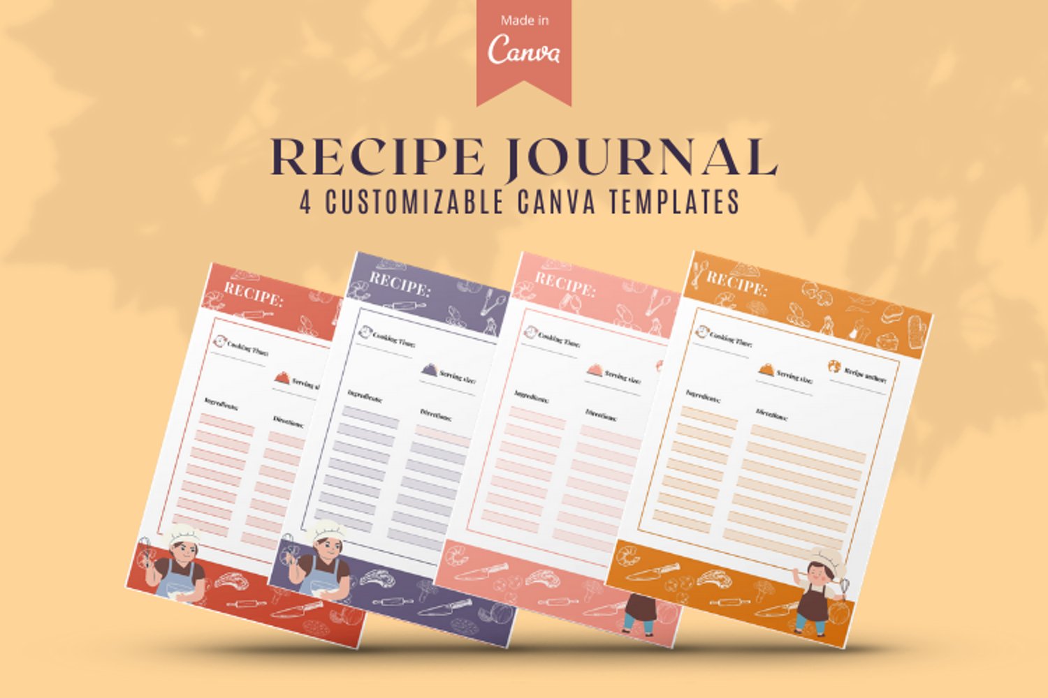 Recipe Journal Planner, Canva Template