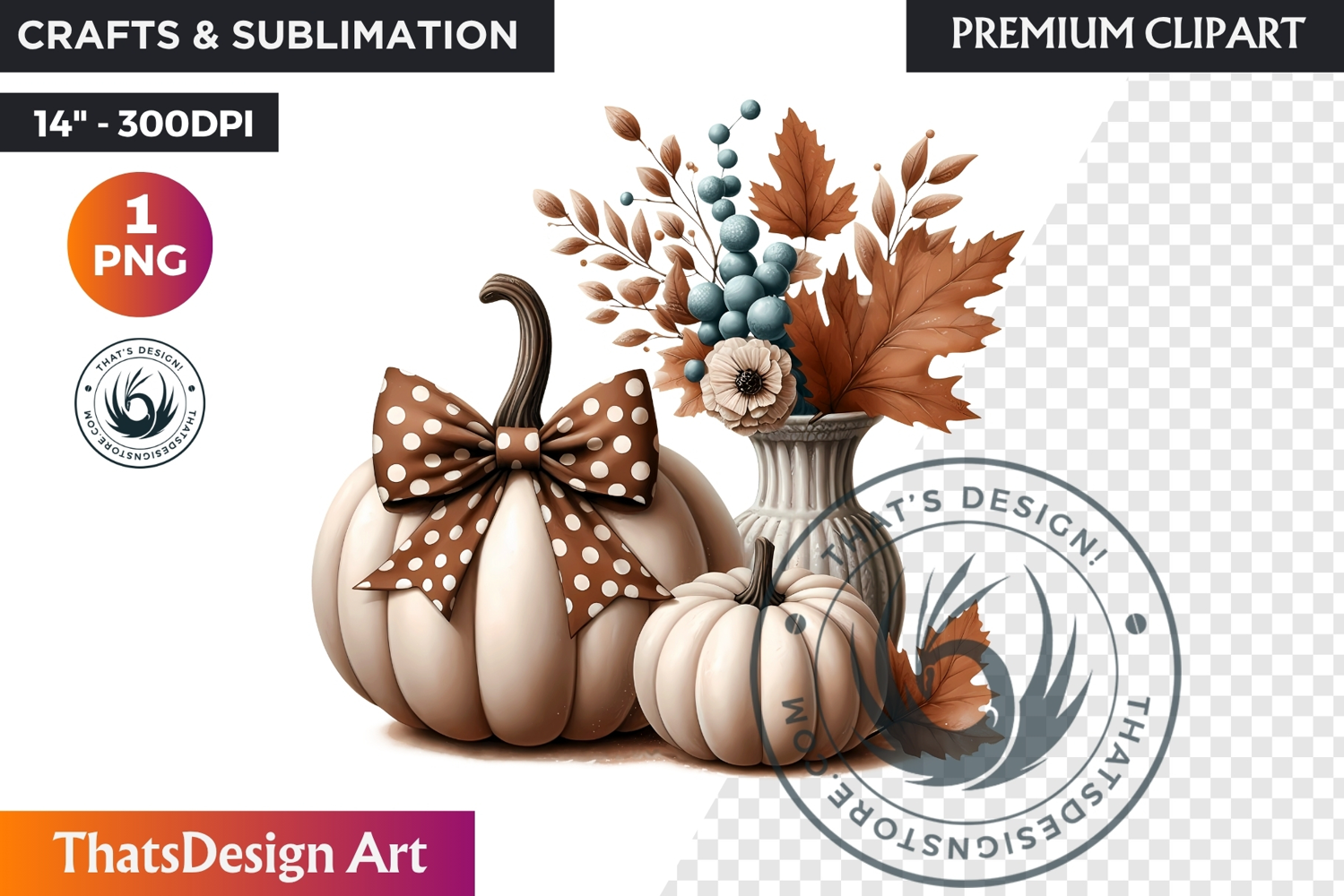 Cozy Cottage Coquette Pumpkin bow PNG Boho autumn clipart product image 1