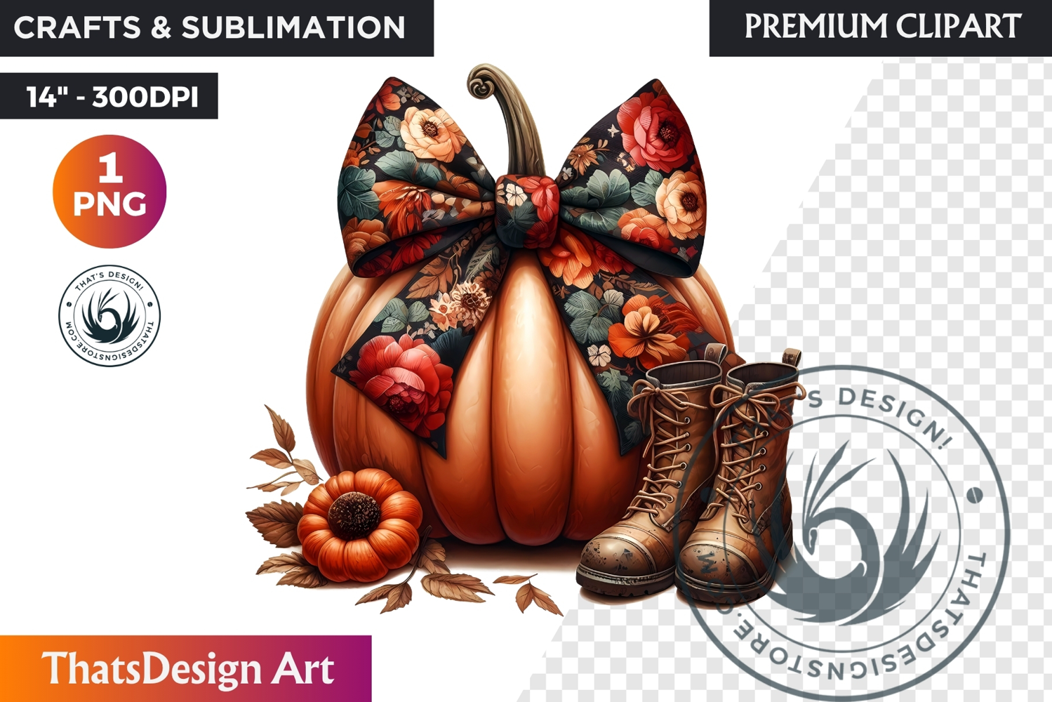 Cozy Cottage Coquette Pumpkin bow PNG Boho autumn clipart product image 1