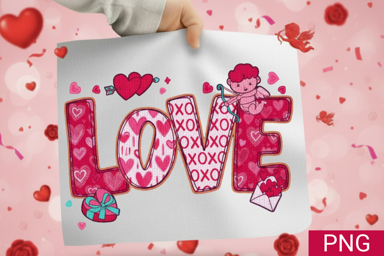 Valentine LOVE Sublimation PNG Retro Cupid and XOXO product image 1