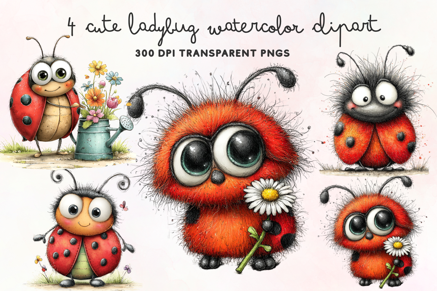 Cute Ladybug Watercolor Clipart PNG product image 1