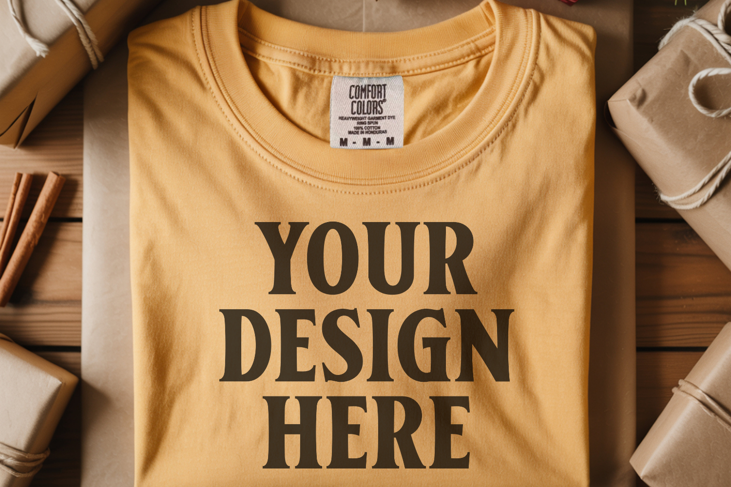 Mustard Comfort Colors 1717 Christmas Folded T-Shirt Mockup product image 1