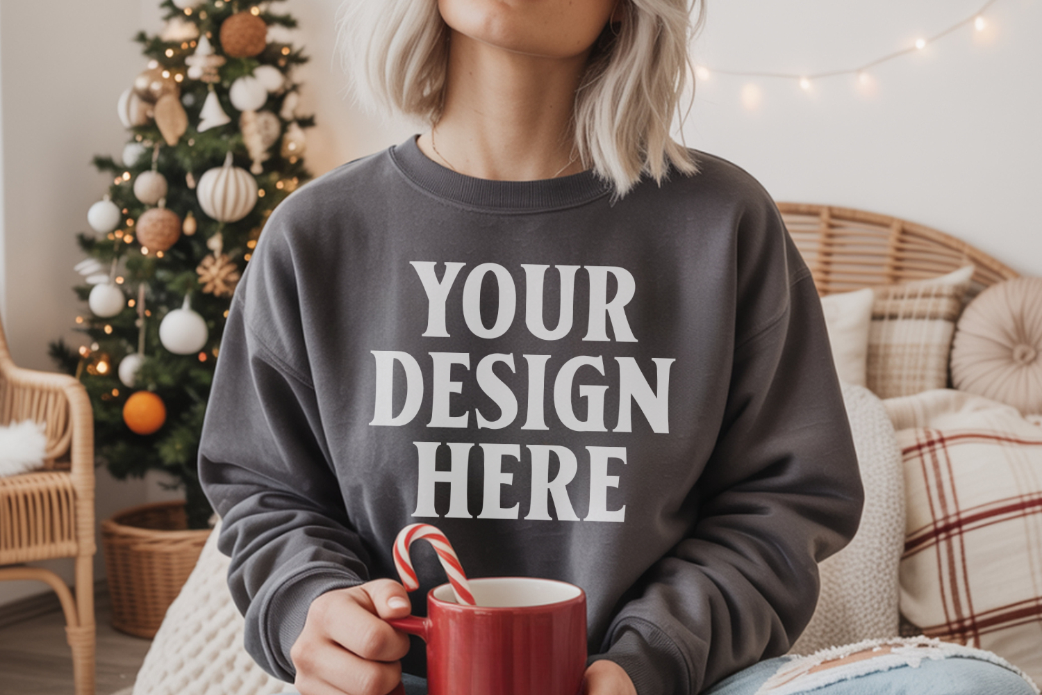 Comfort Colors 1566 Pepper Sweatshirt Mockup Real Model product image 1
