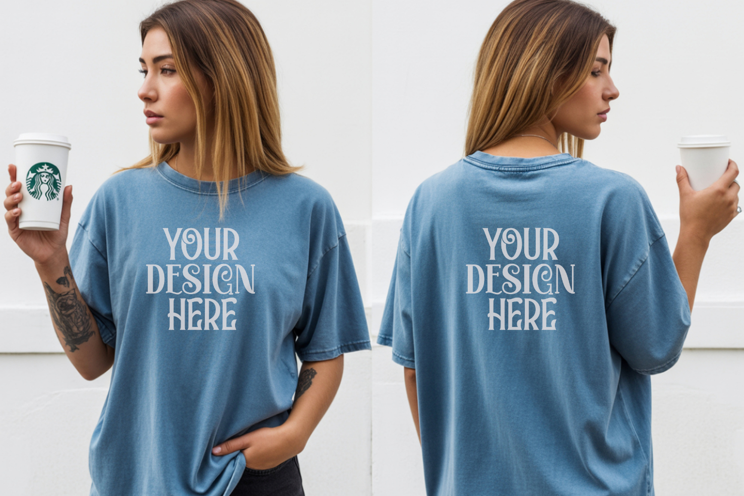 Comfort Colors 1717 Blue Jean Front & back T shirt mockups product image 1