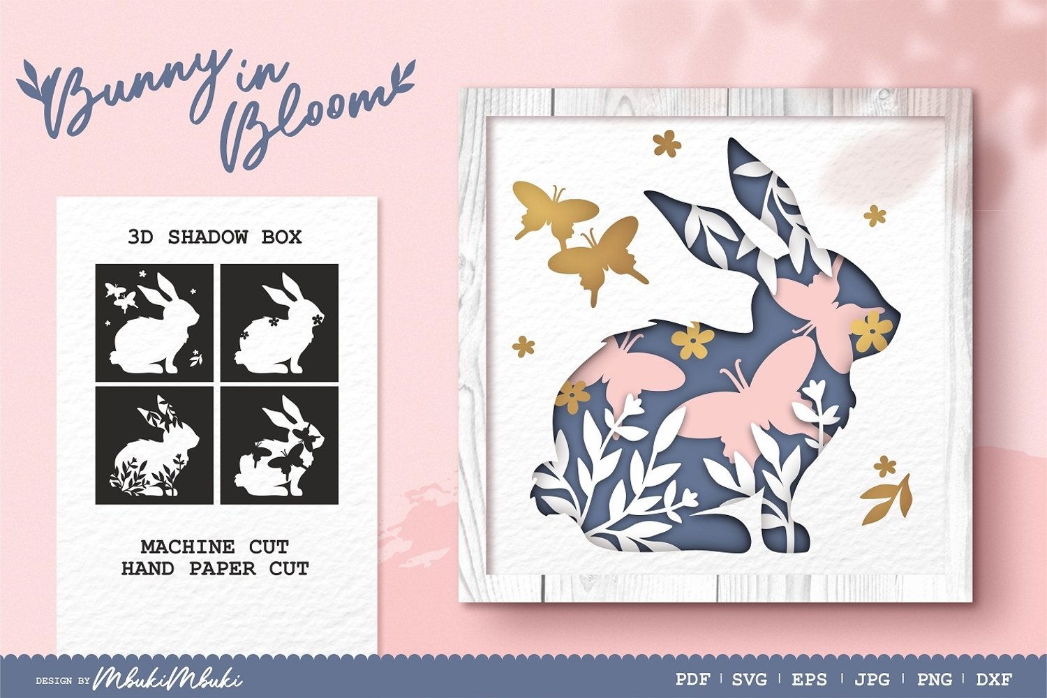 Rabbit-PaperCutting-様 Spring Bunny 3D Shadow Box SVG Papercut Cutting File - Design Bundles