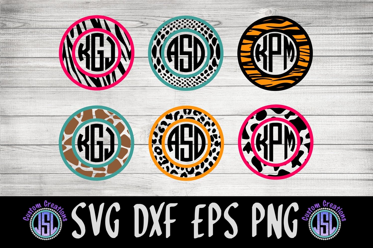 Animal Print Monogram Frame | Set of 6 | SVG DXF EPS PNG