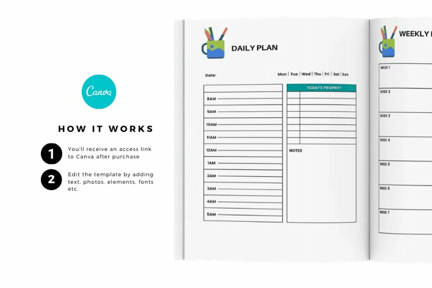 Daily Student Planner, CUSTOMIZABLE CANVA TEMPLATE product image 1