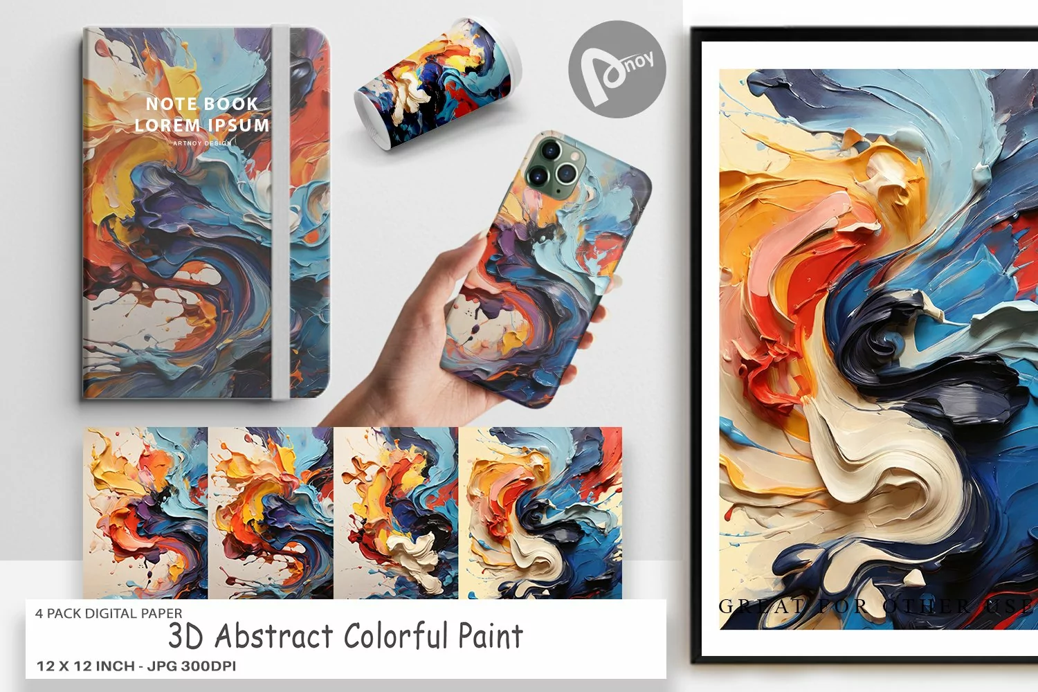 Digital Paper 3D Abstract Paint Colorful product image 1
