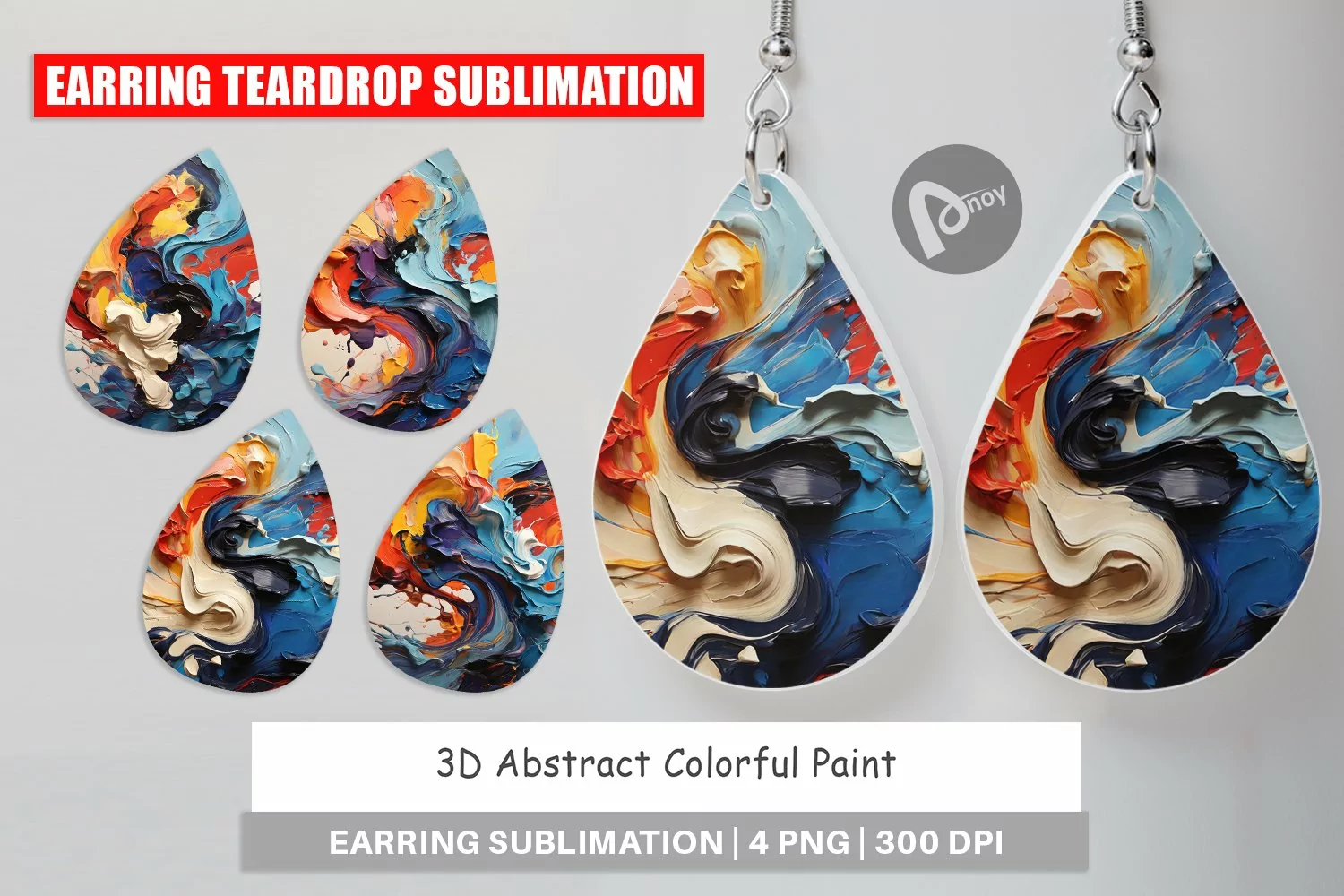 Earring Teardrop 3D Abstract Paint Colorful product image 1