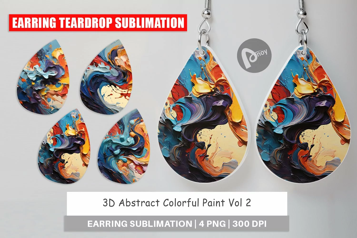 Earring Teardrop 3D Abstract Paint Colorful product image 1