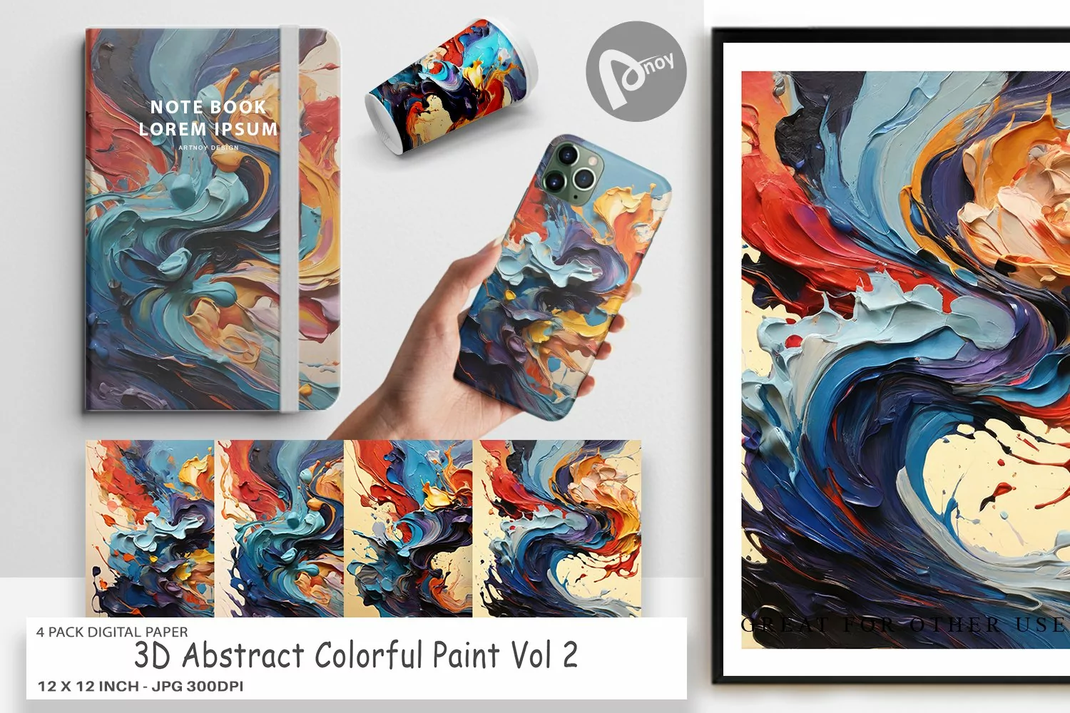 Digital Paper 3D Abstract Paint Colorful product image 1