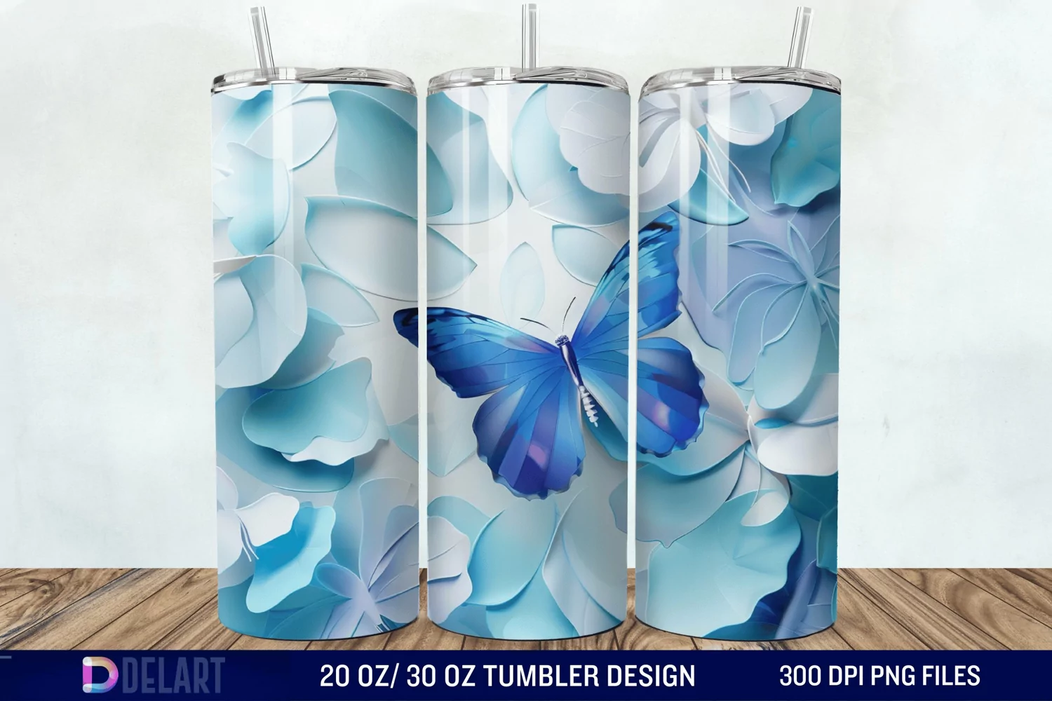 3D Blue Butterfly Watercolor Tumbler Wrap product image 1