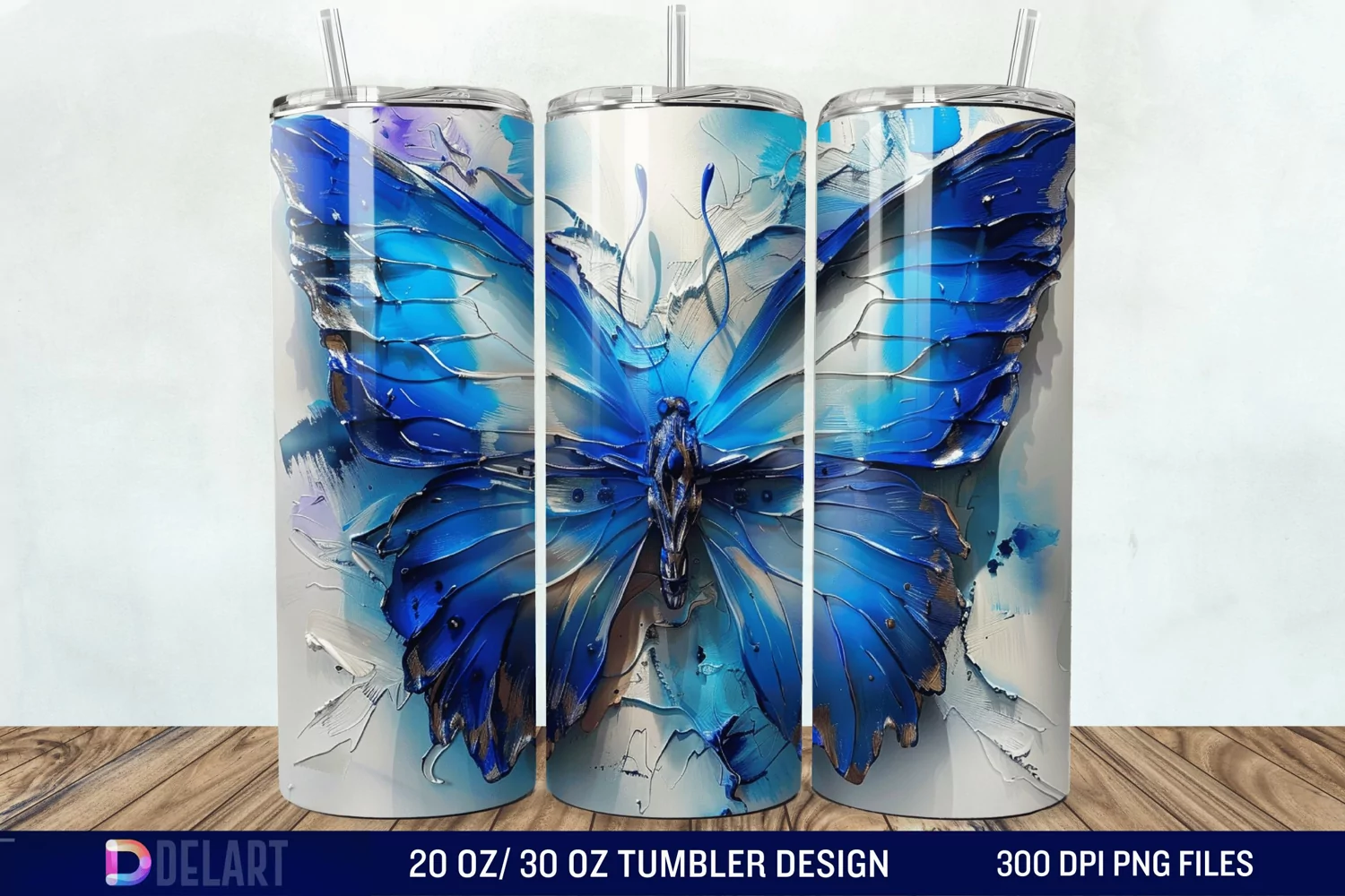 3D Blue Butterfly Watercolor Tumbler Wrap product image 1