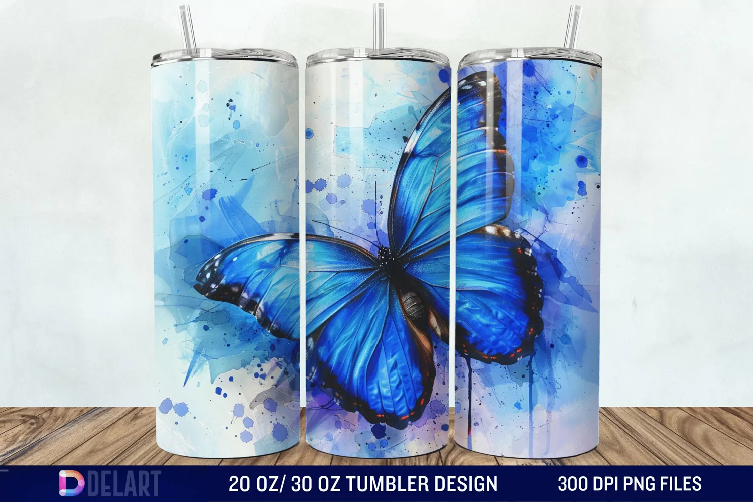 3D Blue Butterfly Watercolor Tumbler Wrap product image 1