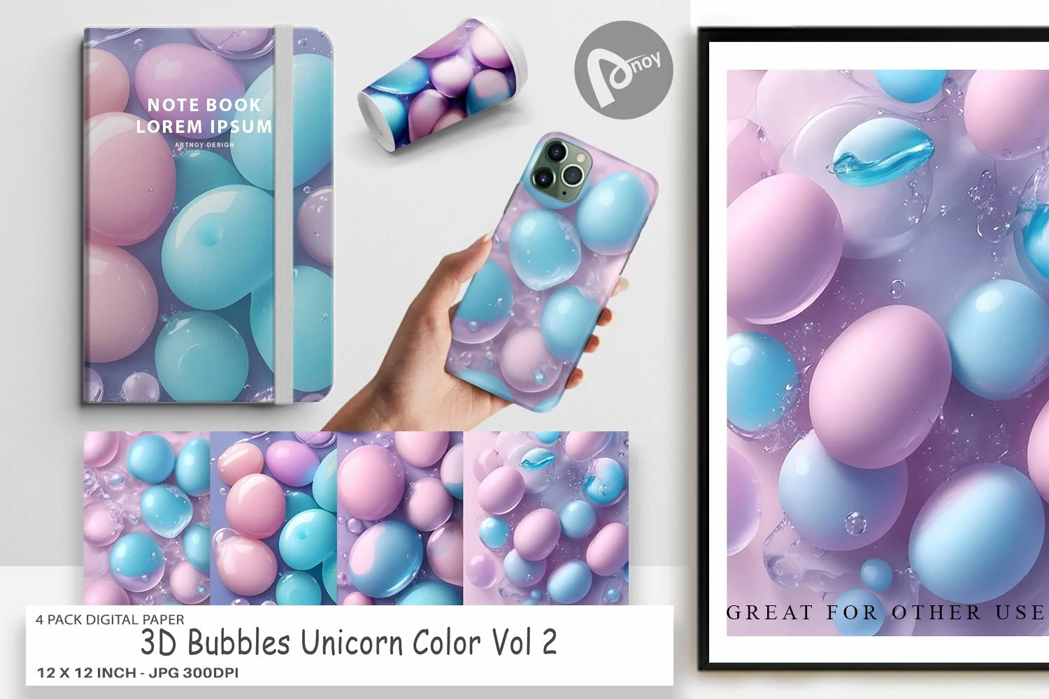 Digital Paper 3D Bubbles Unicorn Color product image 1