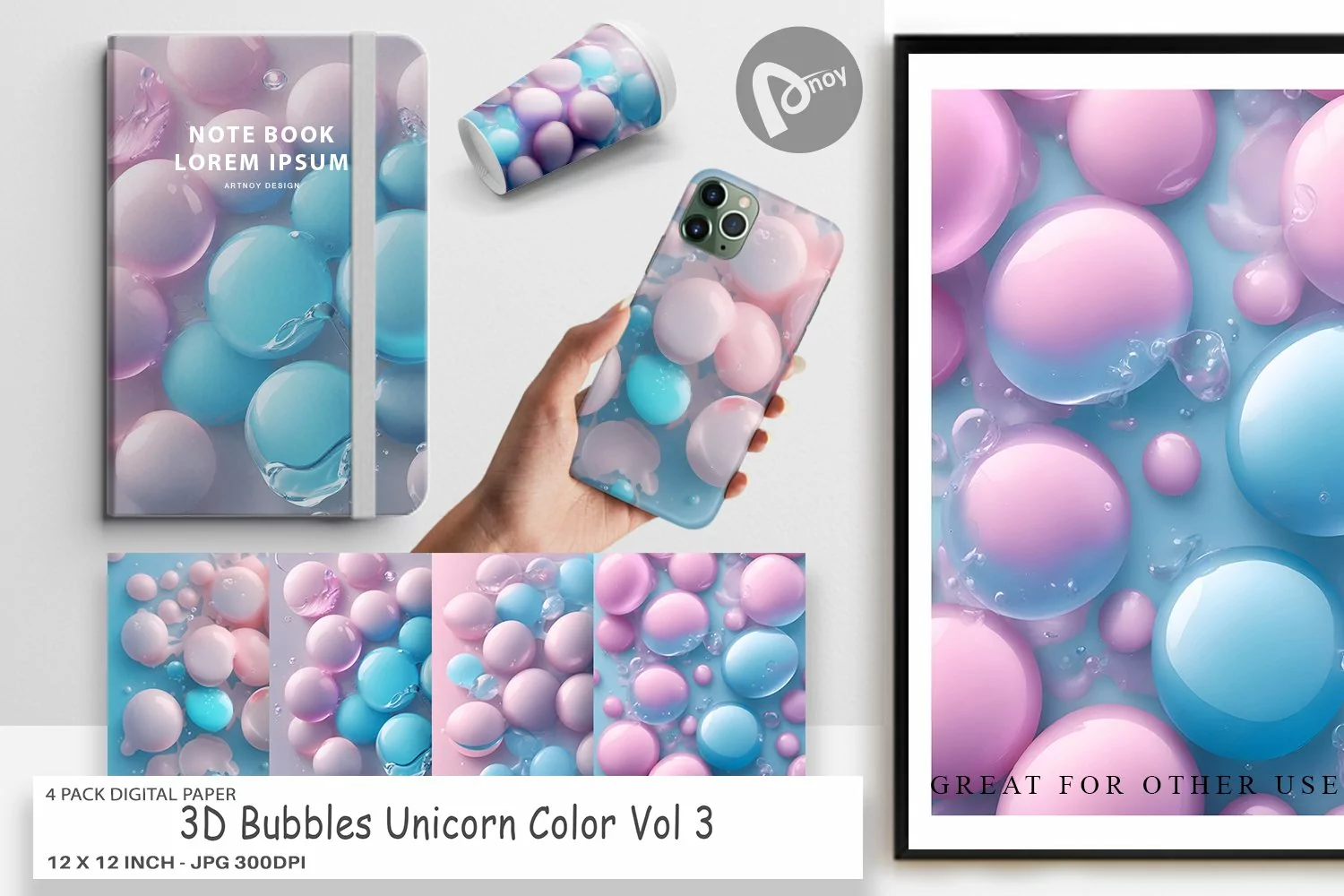 Digital Paper 3D Bubbles Unicorn Color product image 1