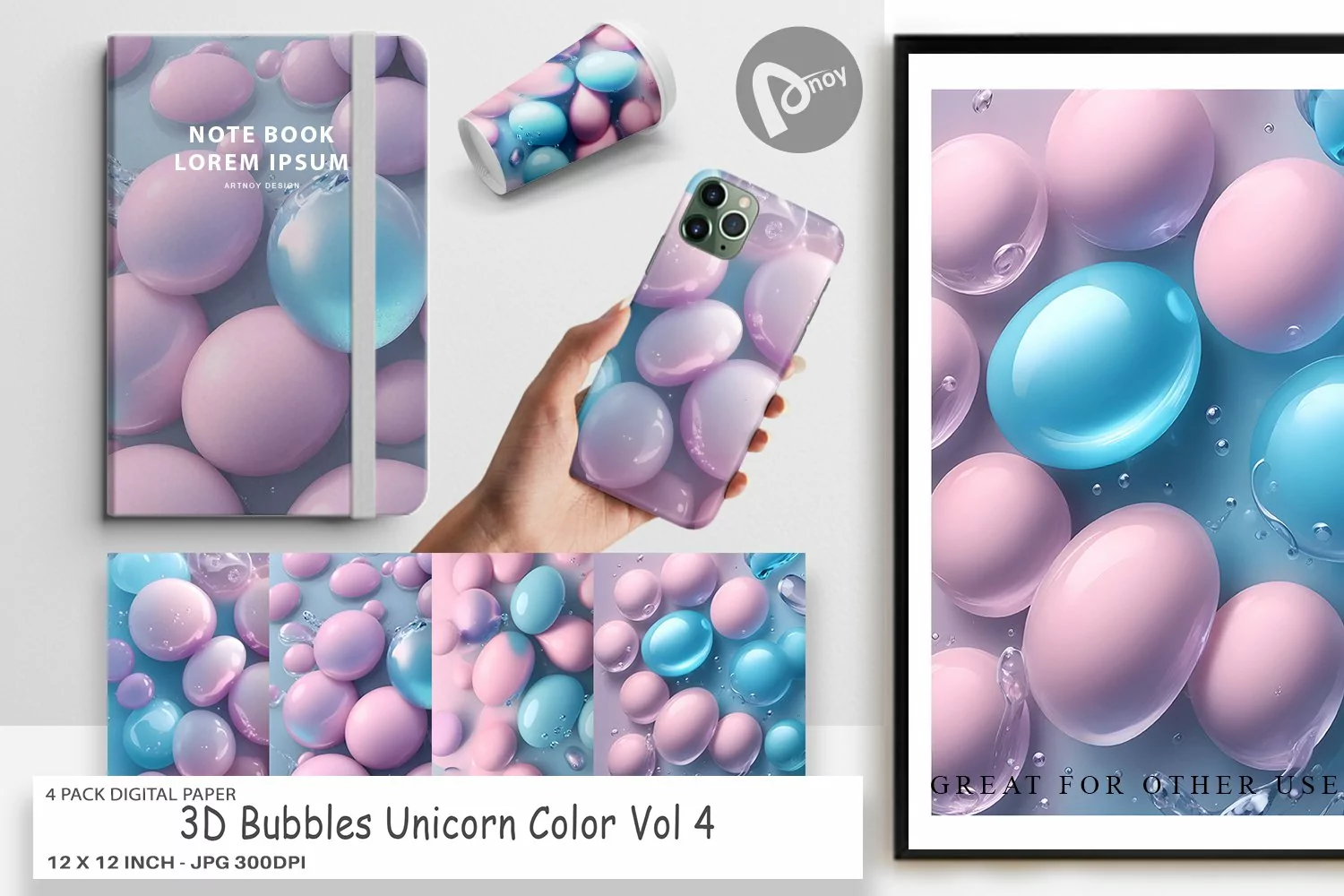 Digital Paper 3D Bubbles Unicorn Color product image 1
