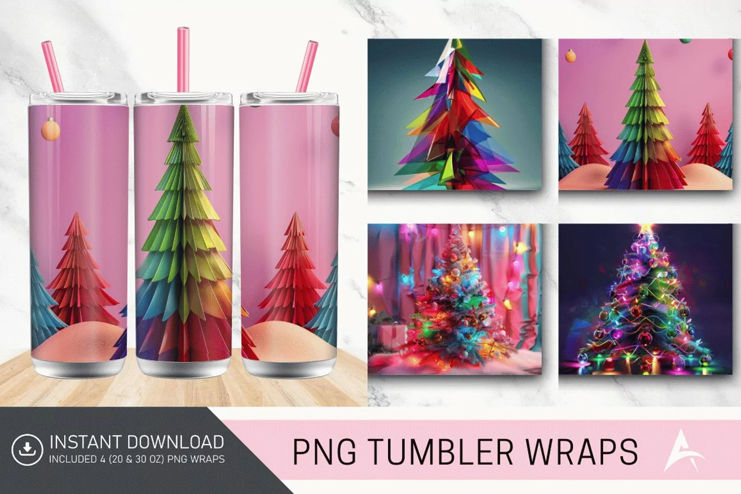 3D Christmas Tree Colorful Tumbler Wrap product image 1