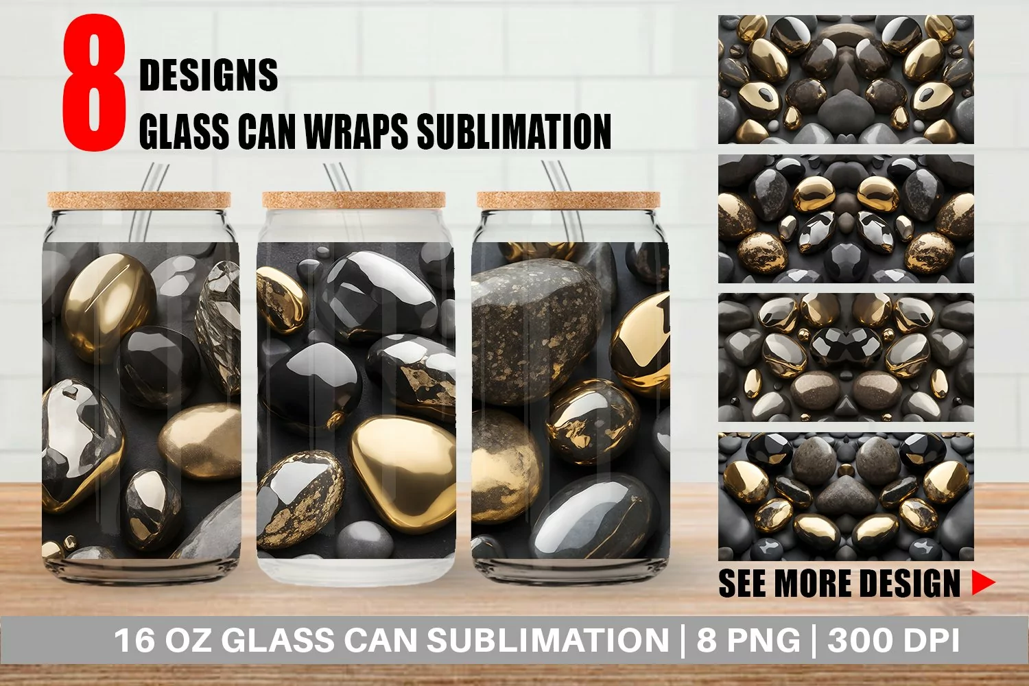 3D Metallic Stones Glass Can Wraps product image 1