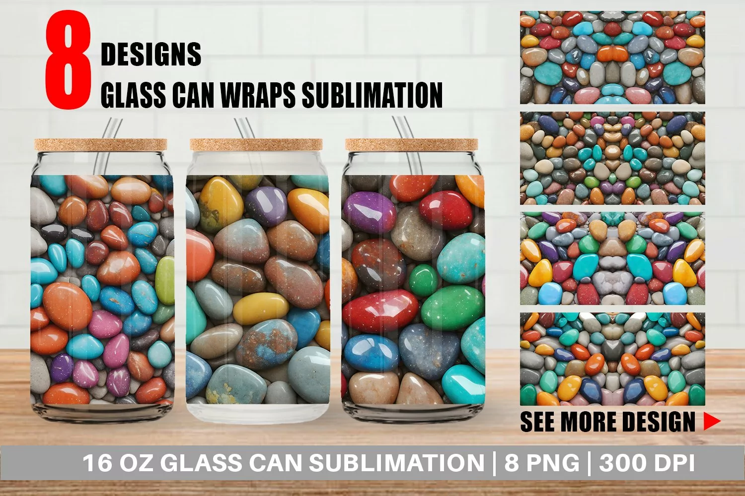 3D Colored Stones Glass Can Wraps product image 1