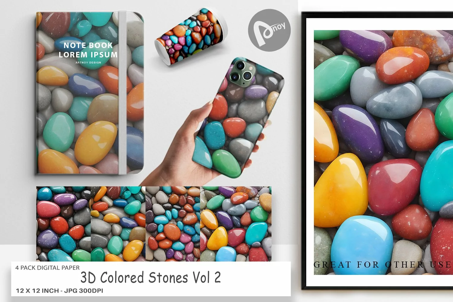 Digital Paper 3D Colored Stones product image 1
