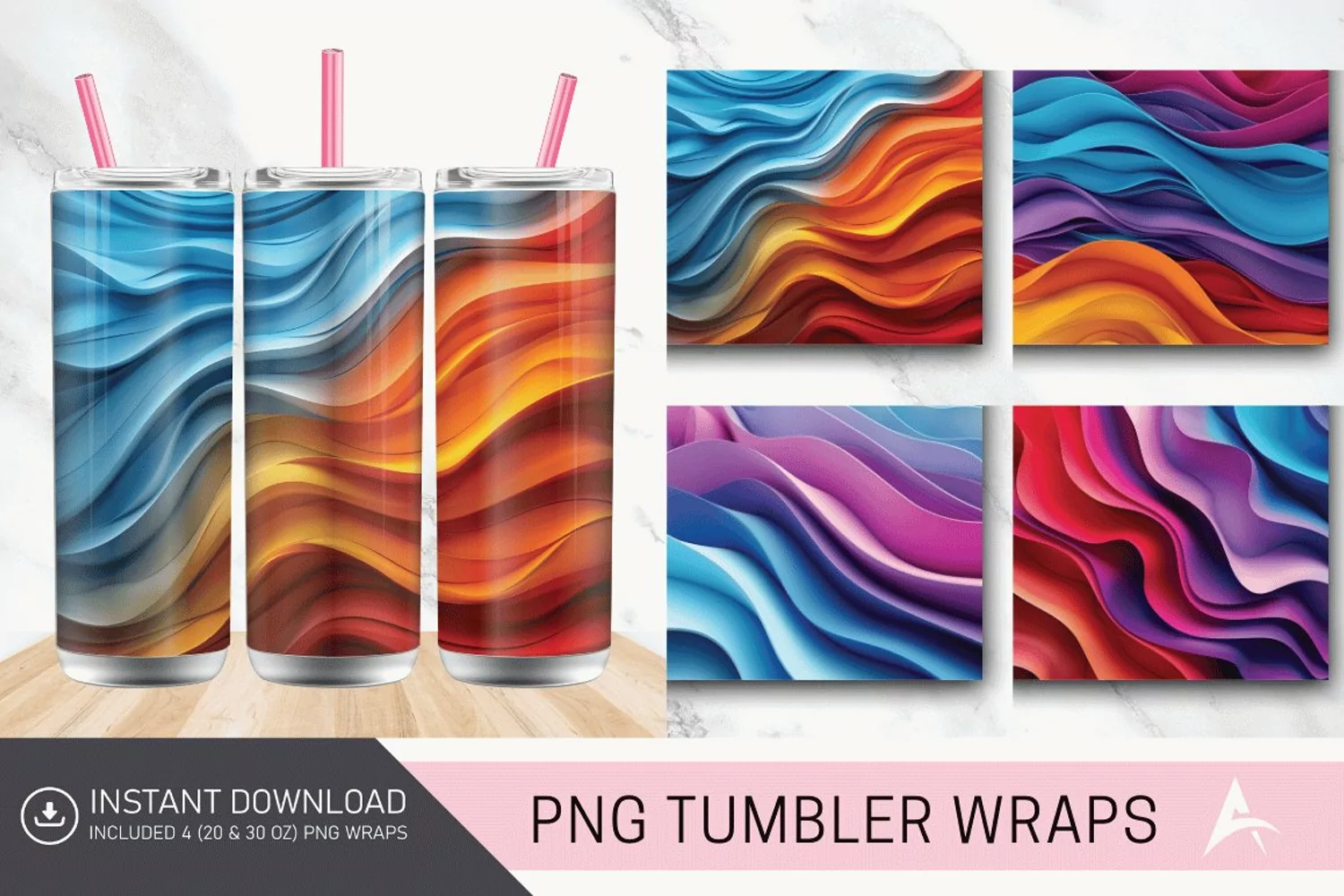 3D Colored Waves Background Tumbler wrap product image 1